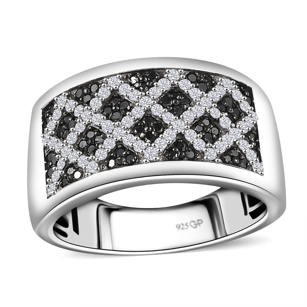GP Royal Art Deco Collection Black and White Diamond 0.75 ctw Men's Ring in Rhodium Over Sterling Silver (Size 14.0) image number 0
