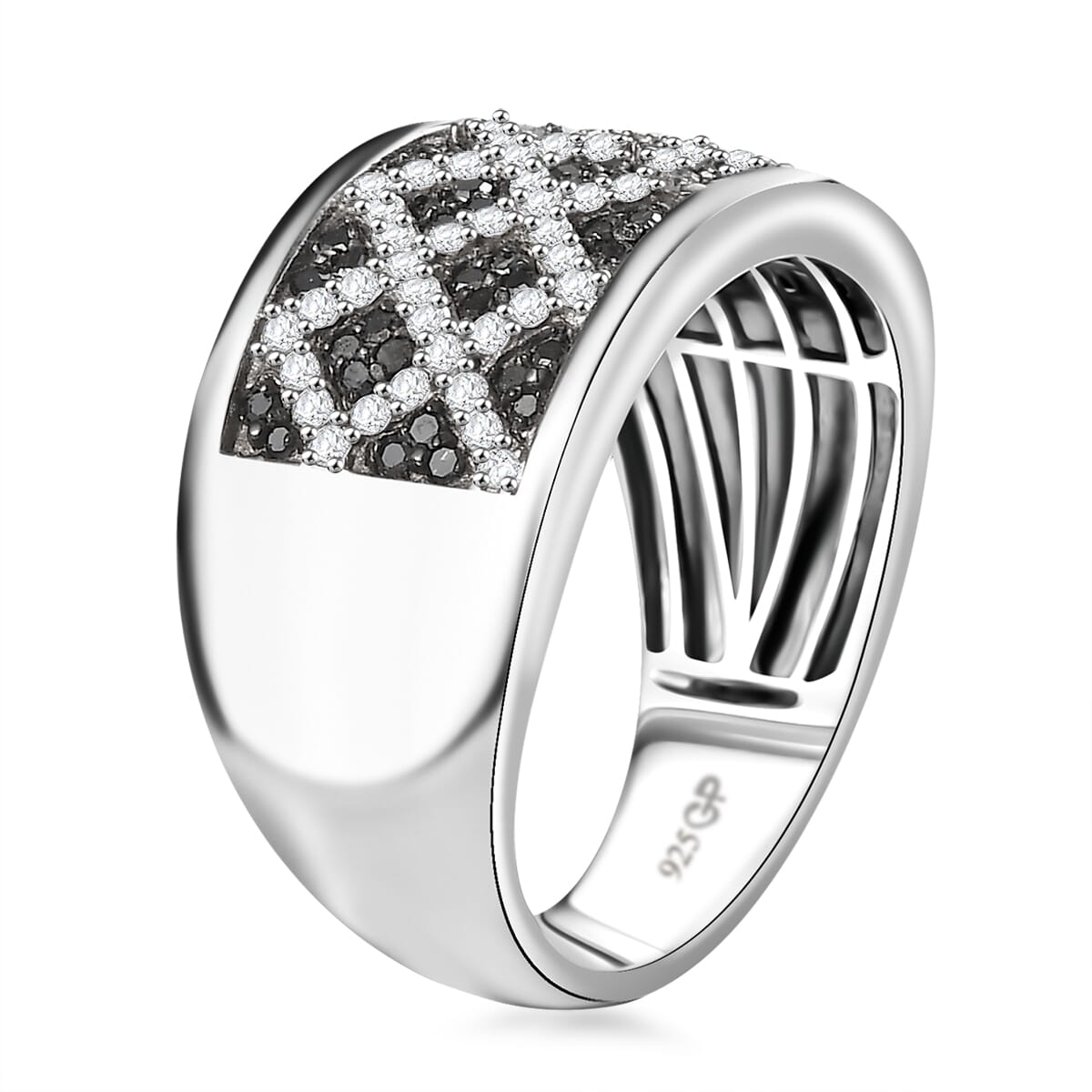 GP Royal Art Deco Collection Black and White Diamond 0.75 ctw Men's Ring in Rhodium Over Sterling Silver (Size 14.0) image number 3