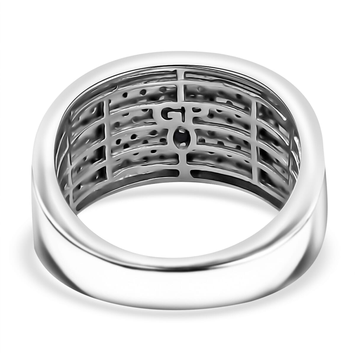 GP Royal Art Deco Collection Black and White Diamond 0.75 ctw Men's Ring in Rhodium Over Sterling Silver (Size 14.0) image number 4
