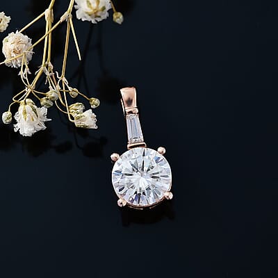 Moissanite 1.90 ctw Pendant without Chain in 18K Vermeil Rose Gold Over Sterling Silver