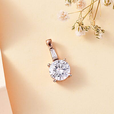 Moissanite 1.90 ctw Pendant without Chain in 18K Vermeil Rose Gold Over Sterling Silver