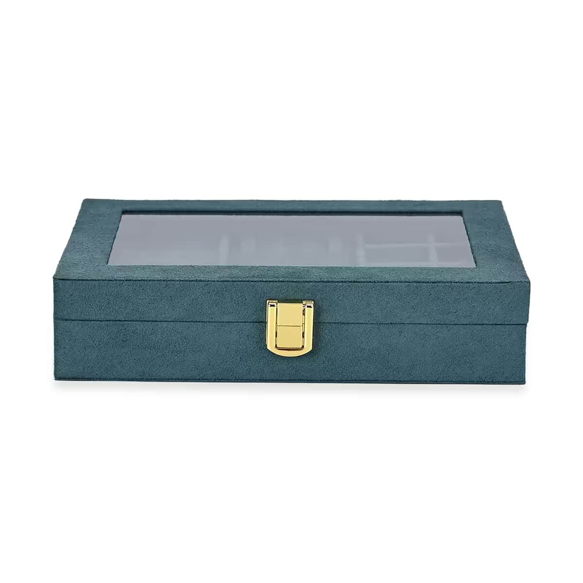 Olive Green Velvet Jewellery Box (7.9x5.9x2) with Transparent Window (8 Ring Slots, 8 Small Sections, and A Removable Necklace Tray) image number 7