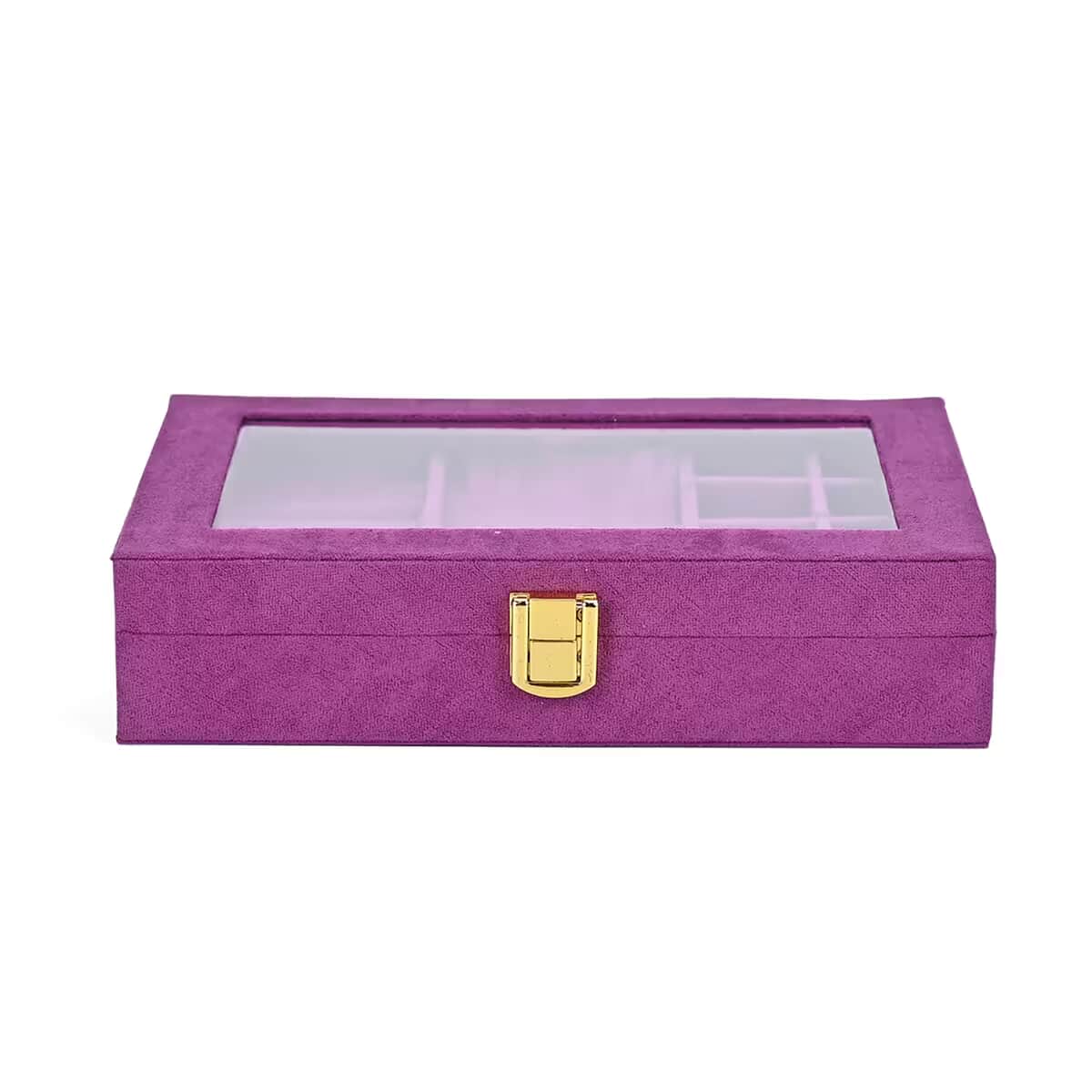 Purple Velvet Jewellery Box (7.9x5.9x2) with Transparent Window (8 Ring Slots, 8 Small Sections, and A Removable Necklace Tray) image number 7