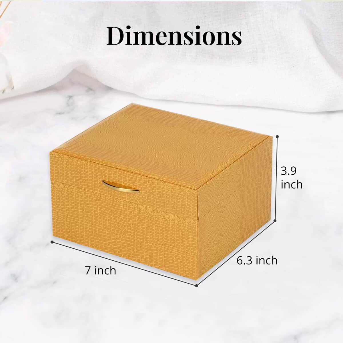 Yellow Lizard Embossed Pattern Leatherette Paper 2-Layer Jewellery Box (7"x6.3"x3.9") image number 4