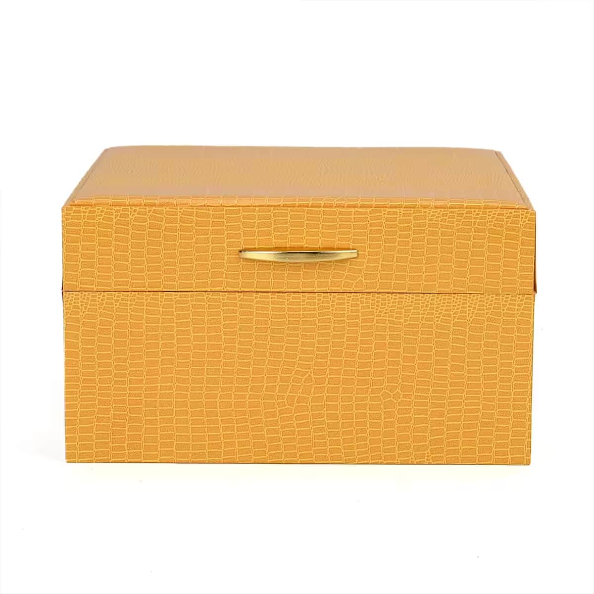 Yellow Lizard Embossed Pattern Leatherette Paper 2-Layer Jewellery Box (7"x6.3"x3.9") image number 6