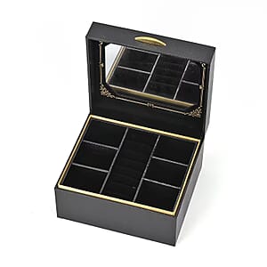 Black Lizard Embossed Pattern Leatherette Anti Tarnish 2-Layer Jewellery Box