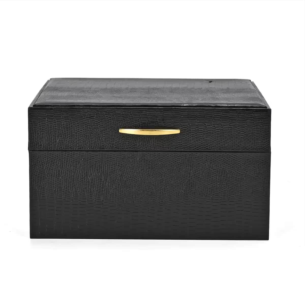 Black Lizard Embossed Pattern Leatherette Anti Tarnish 2-Layer Jewellery Box image number 6