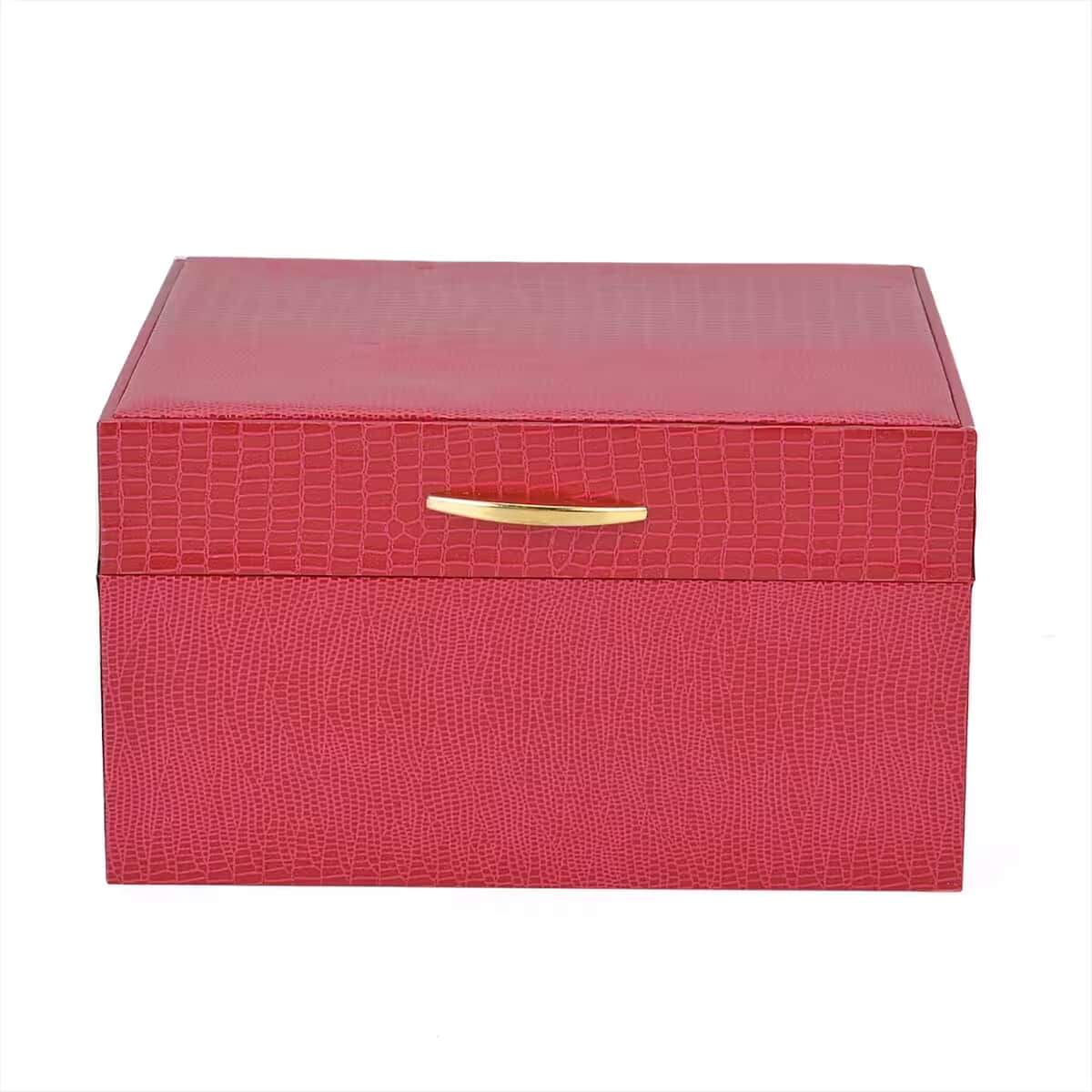 Wine Red Lizard Embossed Pattern Leatherette Anti Tarnish 2-Layer Jewellery Box image number 6