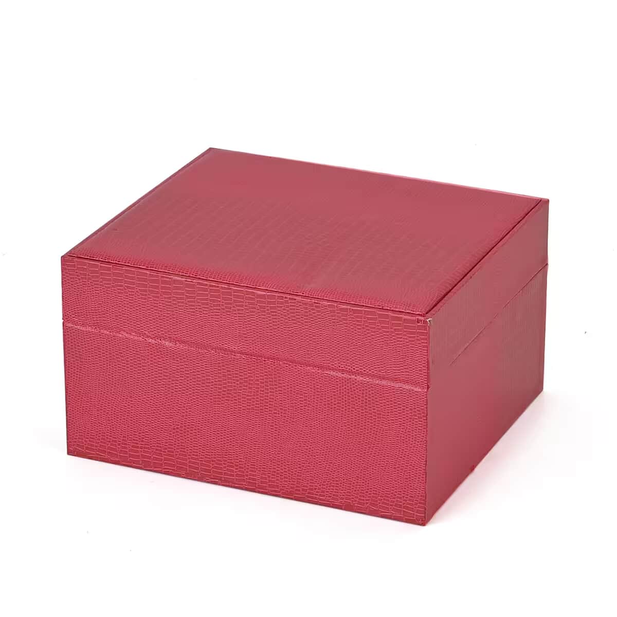 Wine Red Lizard Embossed Pattern Leatherette Anti Tarnish 2-Layer Jewellery Box image number 7