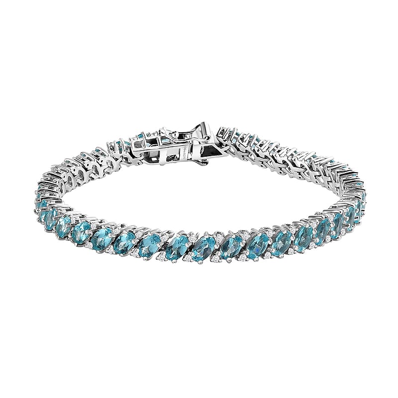 D'Joy Betroka Blue Apatite and White Zircon Bracelet in Platinum Over Sterling Silver (6.50 In) 11.10 ctw