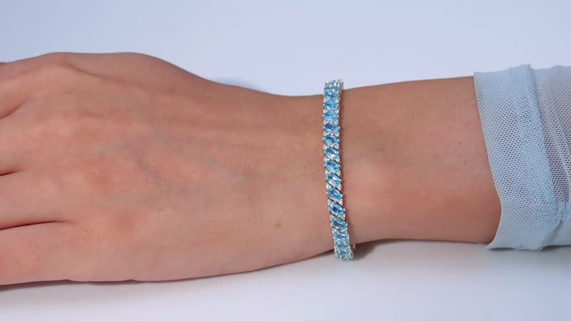 TLV Madagascar Paraiba Apatite, White Zircon Bracelet in Platinum Over Sterling Silver (6.50 In) 11.10 ctw