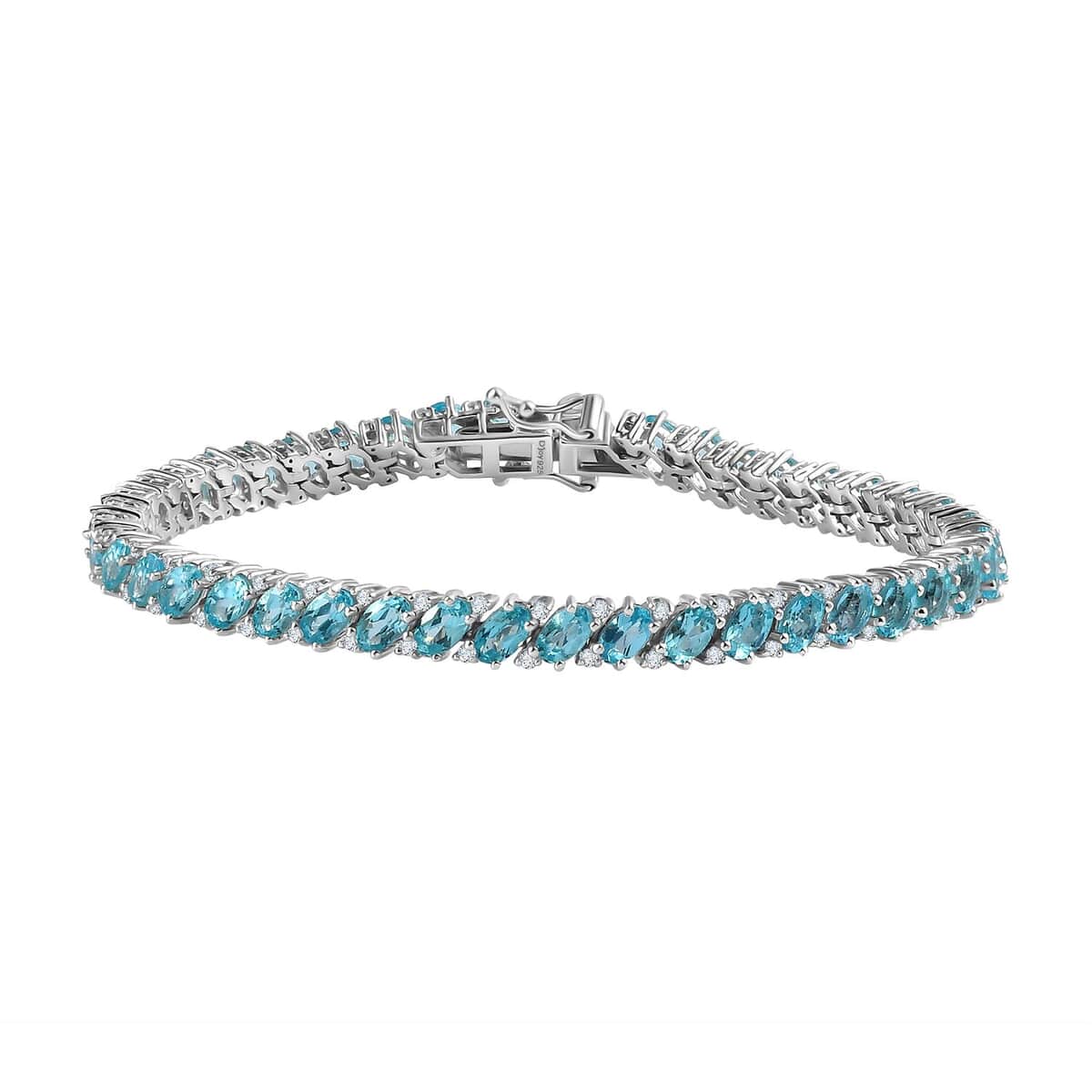 Betroka Blue Apatite and White Zircon Bracelet in Platinum Over Sterling Silver (7.25 In) 12.60 ctw image number 0