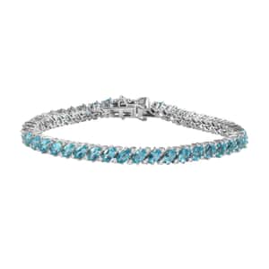 Betroka Blue Apatite and White Zircon Bracelet in Platinum Over Sterling Silver (7.25 In) 12.60 ctw