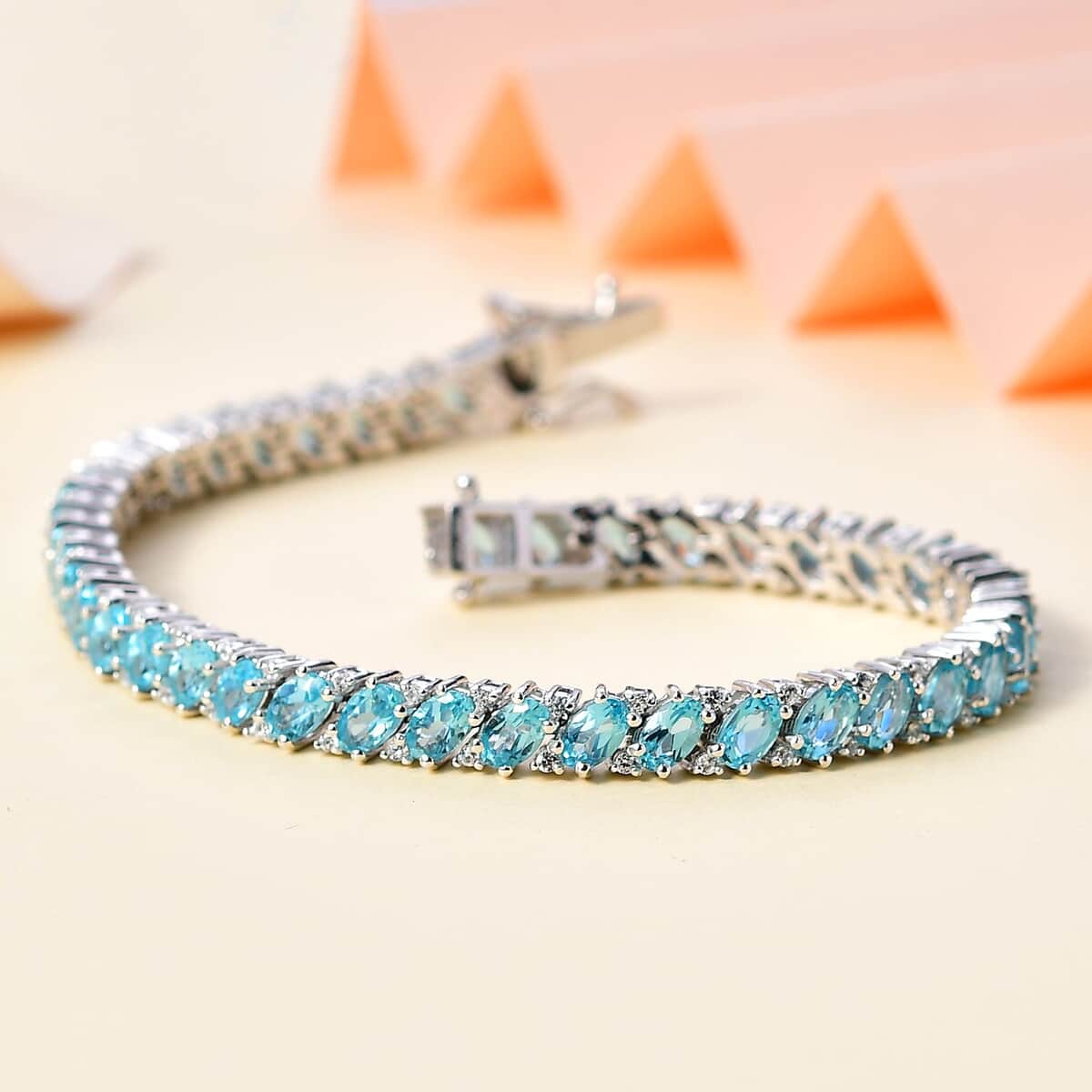 Betroka Blue Apatite and White Zircon Bracelet in Platinum Over Sterling Silver (7.25 In) 12.60 ctw image number 1