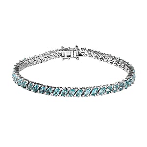 Betroka Blue Apatite and White Zircon Bracelet in Platinum Over Sterling Silver (8.00 In) 13.75 ctw