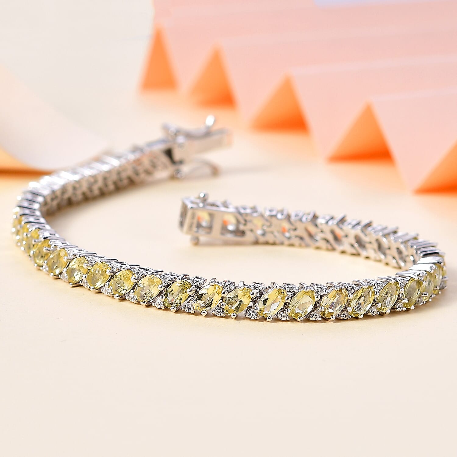 D'Joy Madagascar Yellow Apatite and White Zircon Bracelet in Platinum Over Sterling Silver (6.50 In) 9.65 ctw