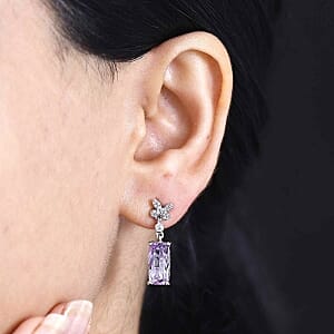 Rose De France Amethyst and White Zircon 5.06 ctw Earrings in Rhodium Over Sterling Silver