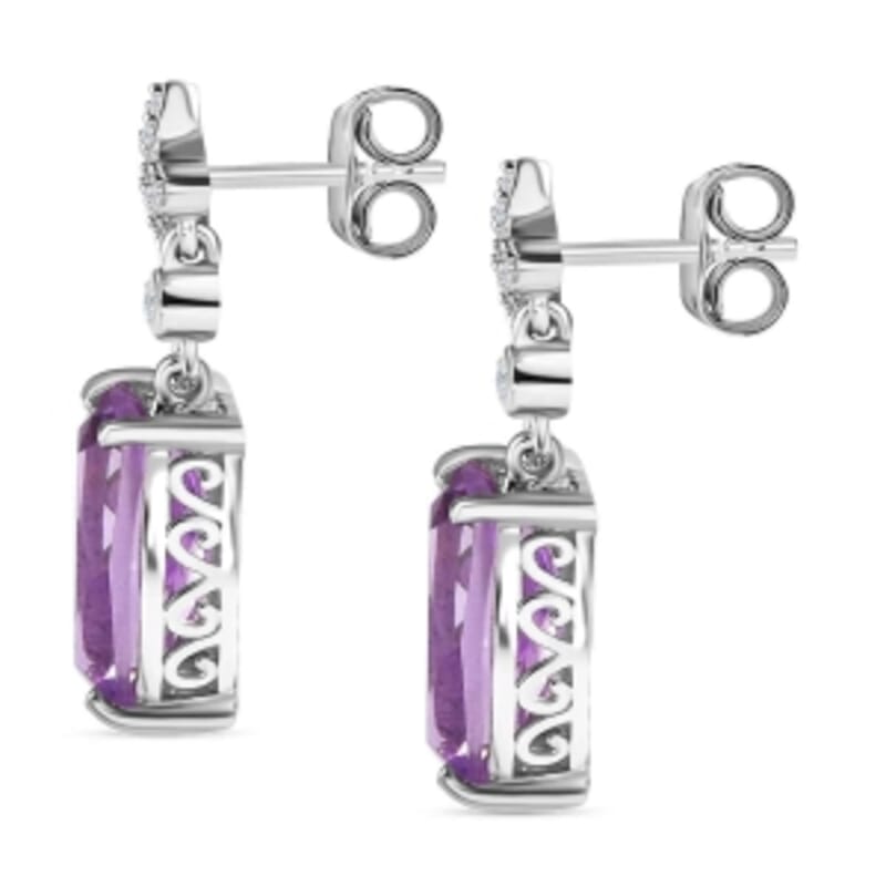 Rose De France Amethyst and White Zircon 5.06 ctw Earrings in Rhodium Over Sterling Silver