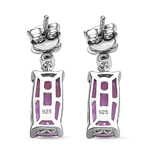 Rose De France Amethyst and White Zircon 5.06 ctw Earrings in Rhodium Over Sterling Silver