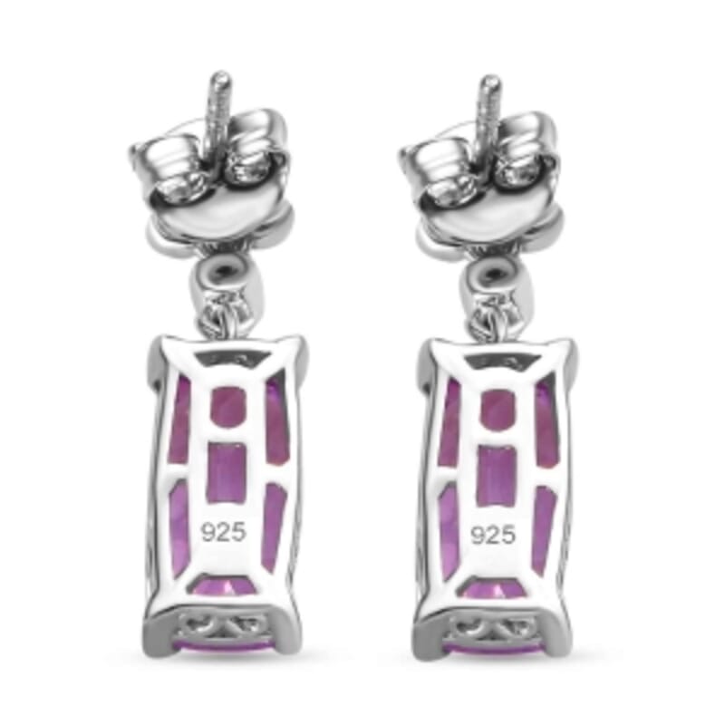 Rose De France Amethyst and White Zircon 5.06 ctw Earrings in Rhodium Over Sterling Silver