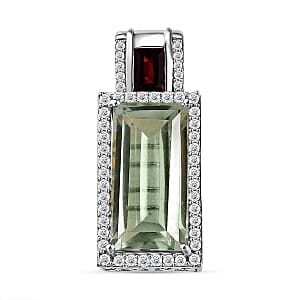 Prasolite and Rhodolite Garnet White Zircon 12.96 ctw Pendant in Rhodium Over Sterling Silver
