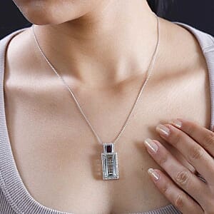 Prasolite and Rhodolite Garnet White Zircon 12.96 ctw Pendant in Rhodium Over Sterling Silver
