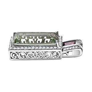 Prasolite and Rhodolite Garnet White Zircon 12.96 ctw Pendant in Rhodium Over Sterling Silver