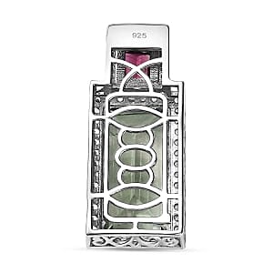 Prasolite and Rhodolite Garnet White Zircon 12.96 ctw Pendant in Rhodium Over Sterling Silver