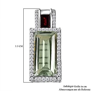 Prasolite and Rhodolite Garnet White Zircon 12.96 ctw Pendant in Rhodium Over Sterling Silver