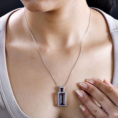 Rose De France and Rhodolite Garnet White Zircon 12.96 ctw Pendant in Rhodium Over Sterling Silver