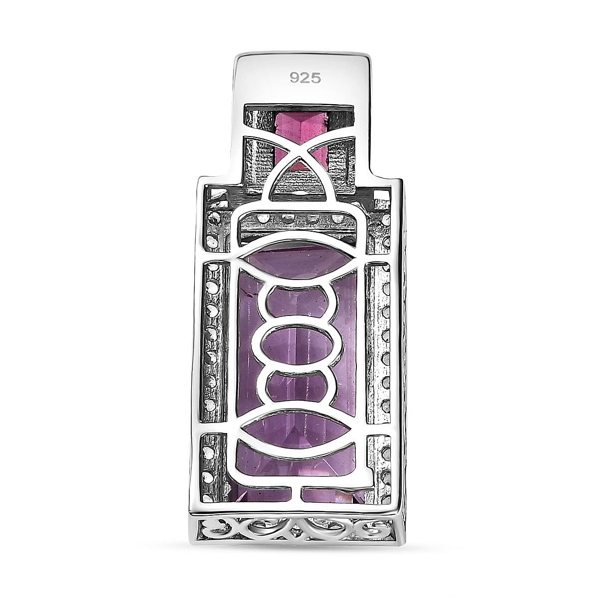 Rose De Fracne and Rhodolite Garnet White Zircon 12.96 ctw Pendant in Rhodium Over Sterling Silver