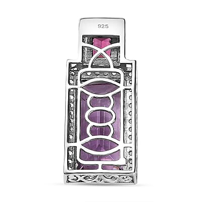 Rose De France and Rhodolite Garnet White Zircon 12.96 ctw Pendant in Rhodium Over Sterling Silver