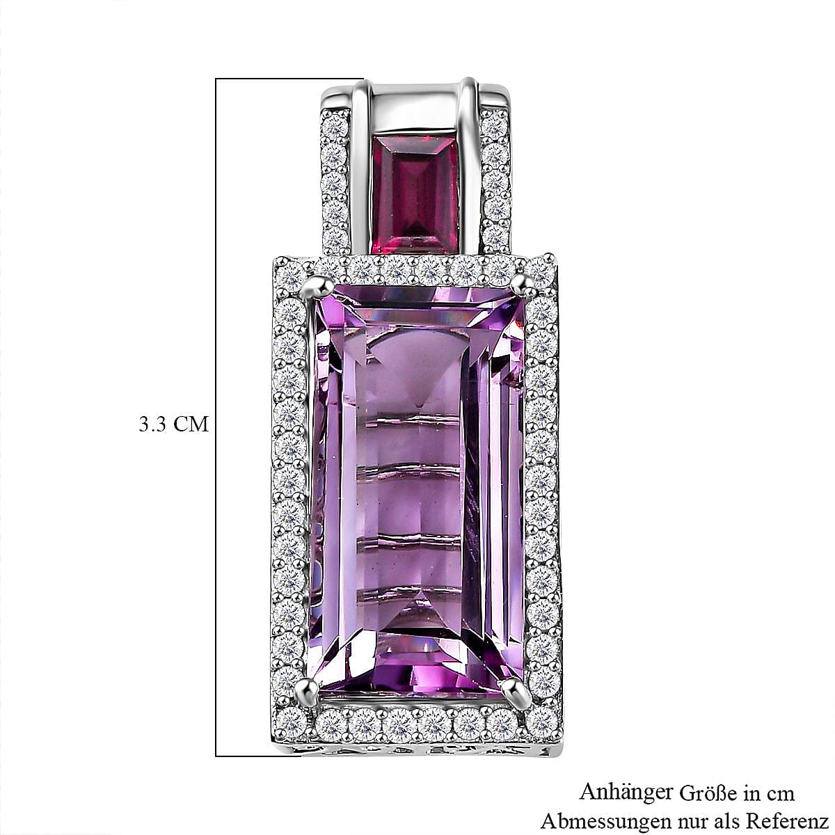 Rose De Fracne and Rhodolite Garnet White Zircon 12.96 ctw Pendant in Rhodium Over Sterling Silver