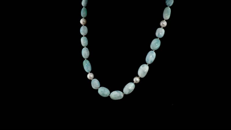 Larimar and Organic Shape Baroque Pearl Necklace 18-20 Inches in Rhodium Over Sterling Silver 227.00 ctw