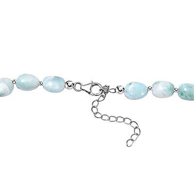 Larimar and Organic Shape Baroque Pearl Necklace 18-20 Inches in Rhodium Over Sterling Silver 227.00 ctw