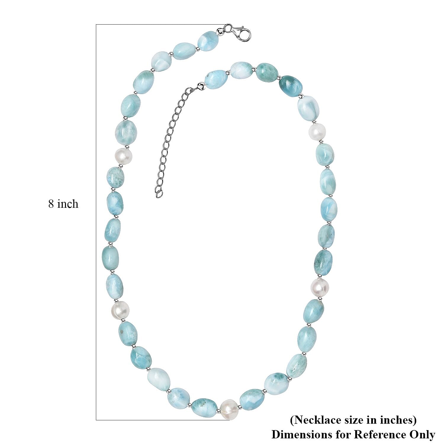 Larimar and Organic Shape Baroque Pearl Necklace 18-20 Inches in Rhodium Over Sterling Silver 227.00 ctw