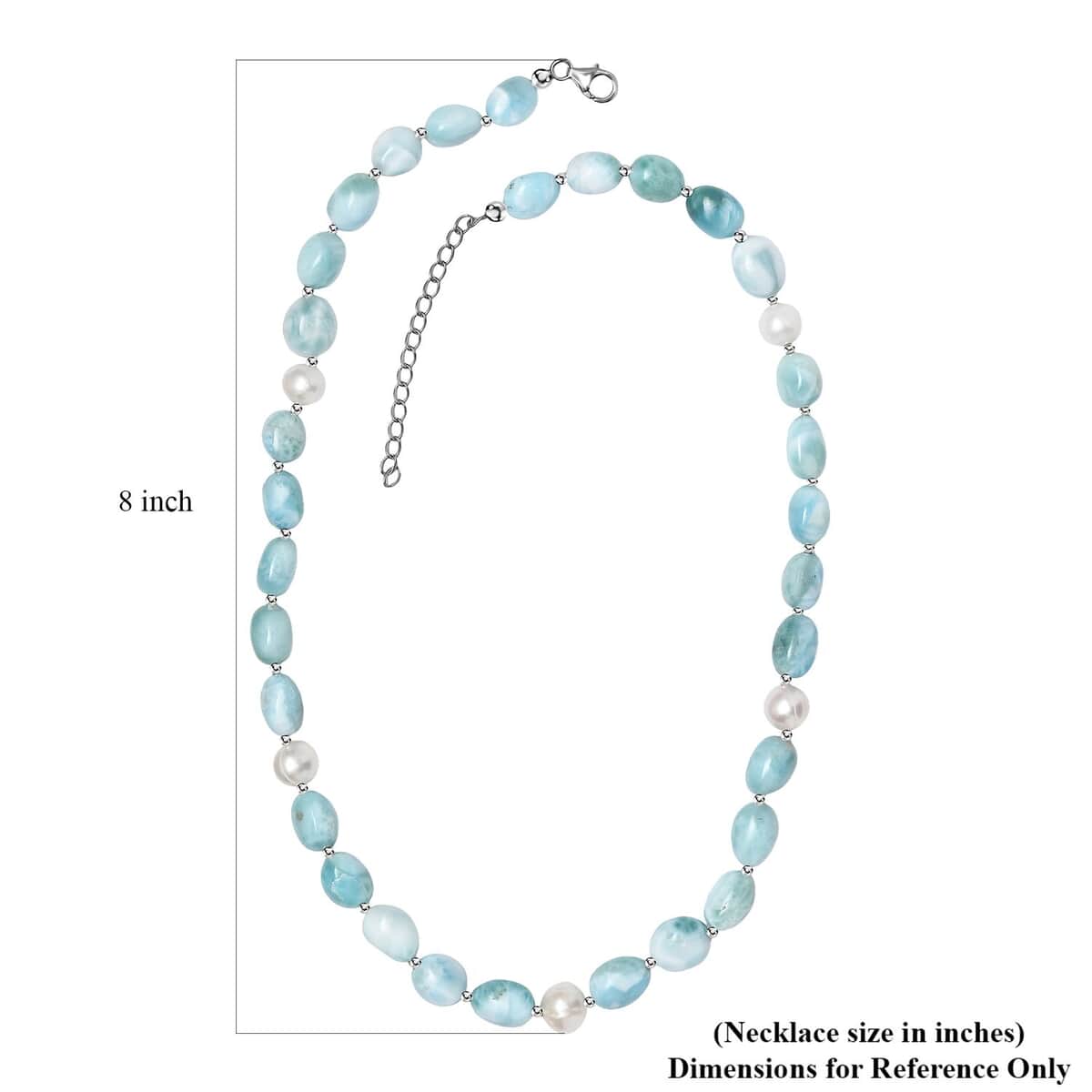 Larimar and Organic Shape Baroque Pearl Necklace 18-20 Inches in Rhodium Over Sterling Silver 227.00 ctw image number 5