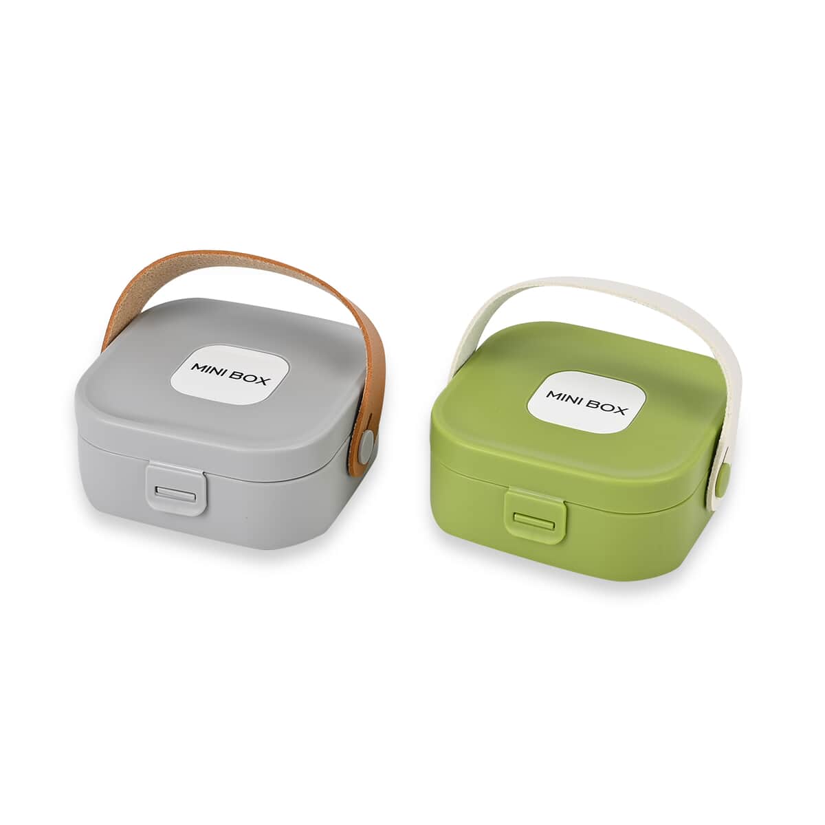 Value Buy Set of 2pcs, Green and Gray Travel Jewelry Box with Faux Leather Handle (3.93x3.93x1.57) image number 2