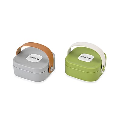 Set of 2pcs, Green and Gray Travel Jewelry Box with Faux Leather Handle (3.93x3.93x1.57)
