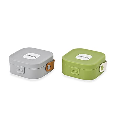 Set of 2pcs, Green and Gray Travel Jewelry Box with Faux Leather Handle (3.93x3.93x1.57)