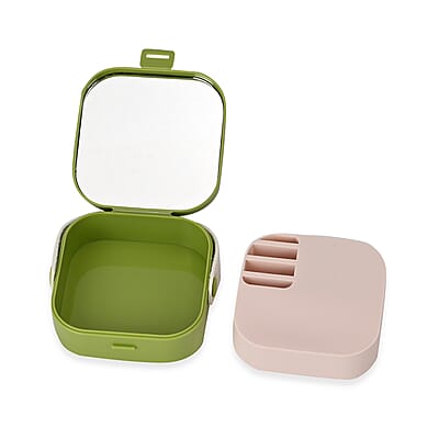 Set of 2pcs, Green and Gray Travel Jewelry Box with Faux Leather Handle (3.93x3.93x1.57)