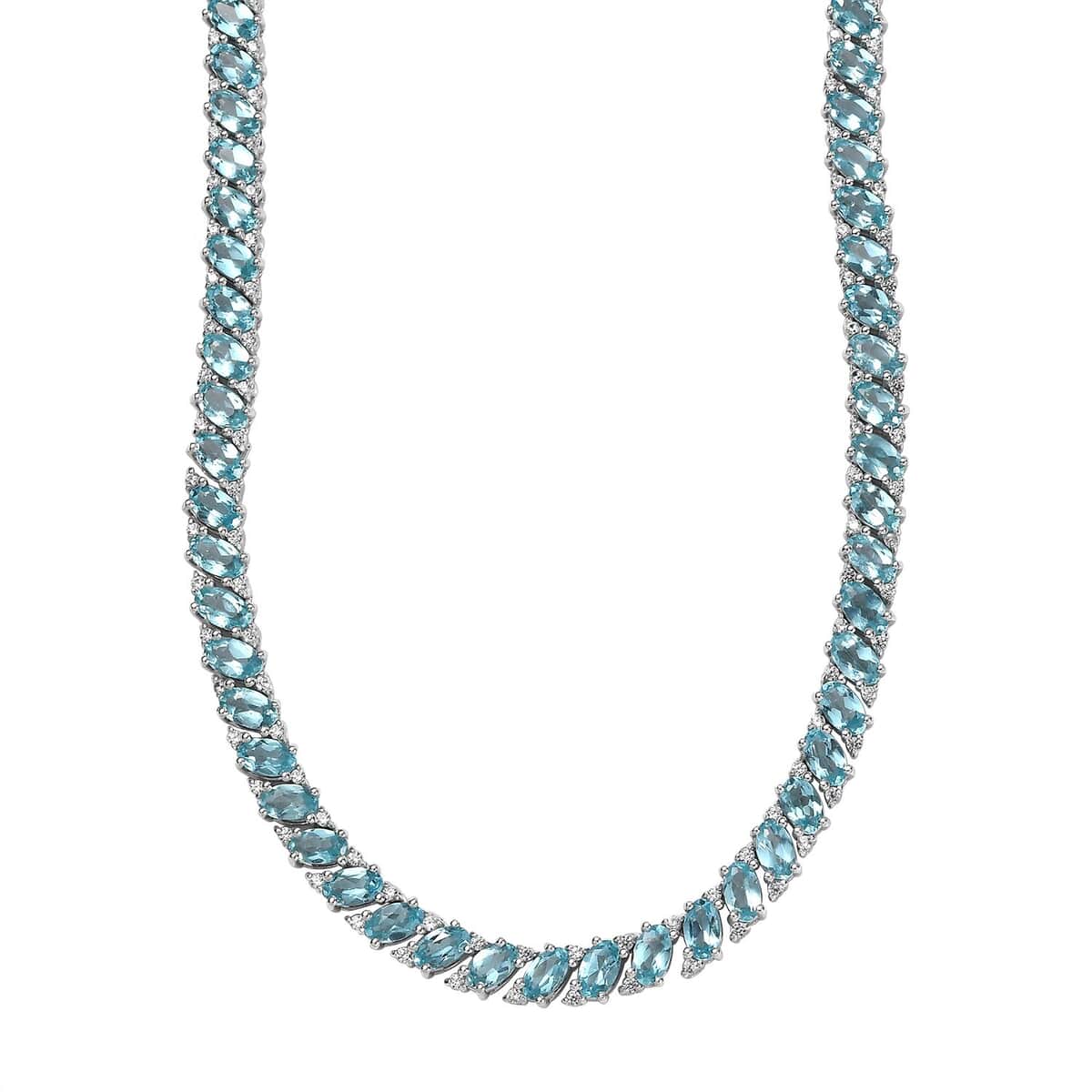 Betroka Blue Apatite and White Zircon Necklace 18 Inches in Platinum Over Sterling Silver 30.15 ctw image number 0