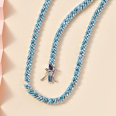 Betroka Blue Apatite and White Zircon Necklace 18 Inches in Platinum Over Sterling Silver 30.15 ctw
