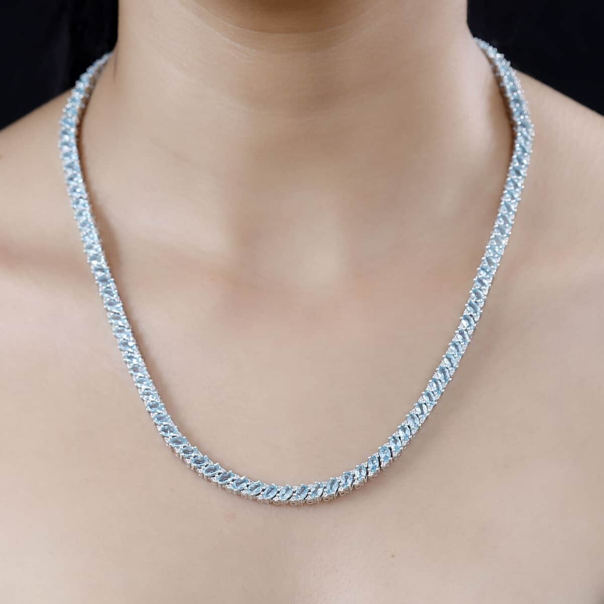 Betroka Blue Apatite and White Zircon Necklace 18 Inches in Platinum Over Sterling Silver 30.15 ctw image number 2