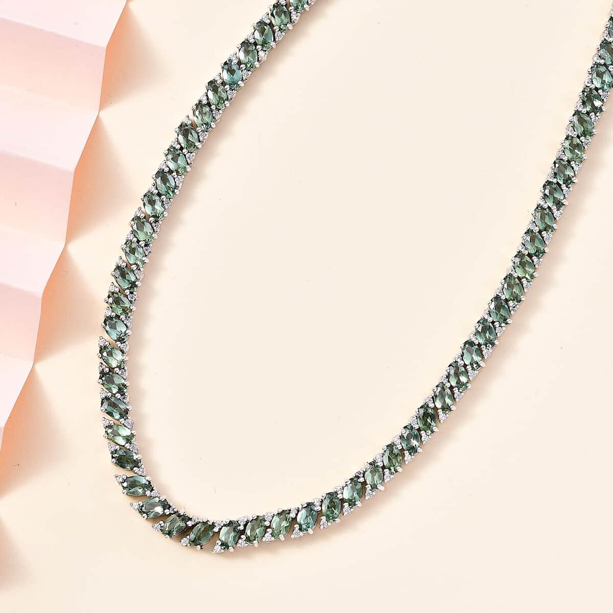 Madagascar Green Apatite and White Zircon Necklace 18 Inches in Platinum Over Sterling Silver 29.80 ctw image number 1