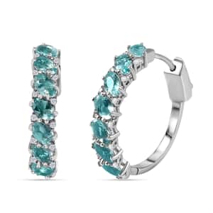 Madagascar Paraiba Apatite and White Zircon Hoop Earrings in Platinum Over Sterling Silver 3.75 ctw
