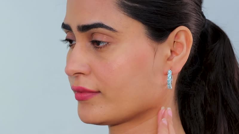 Betroka Blue Apatite and White Zircon Hoop Earrings in Platinum Over Sterling Silver 3.75 ctw