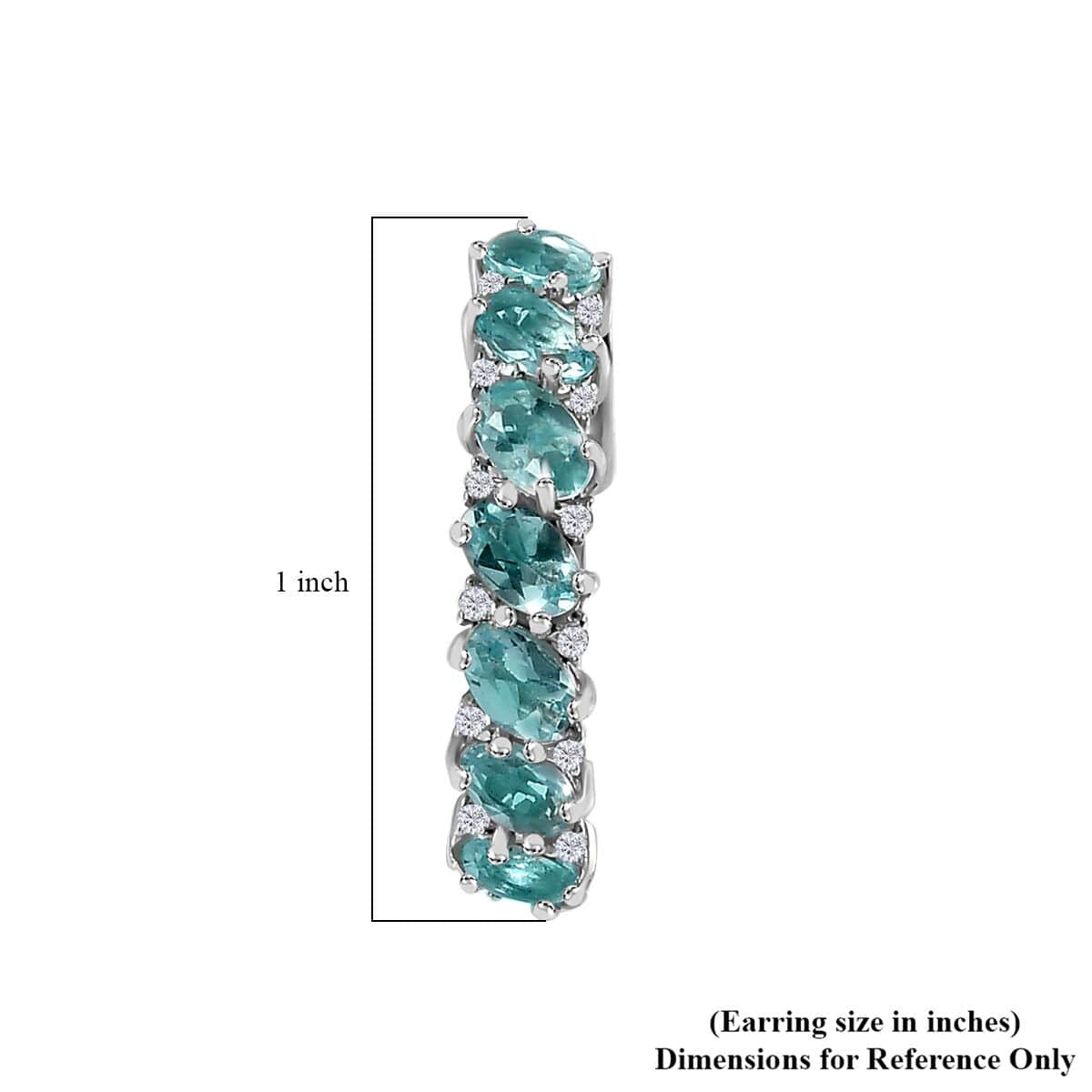 TLV Madagascar Paraiba Apatite, White Zircon Hoop Earrings in Platinum Over Sterling Silver 3.75 ctw image number 5