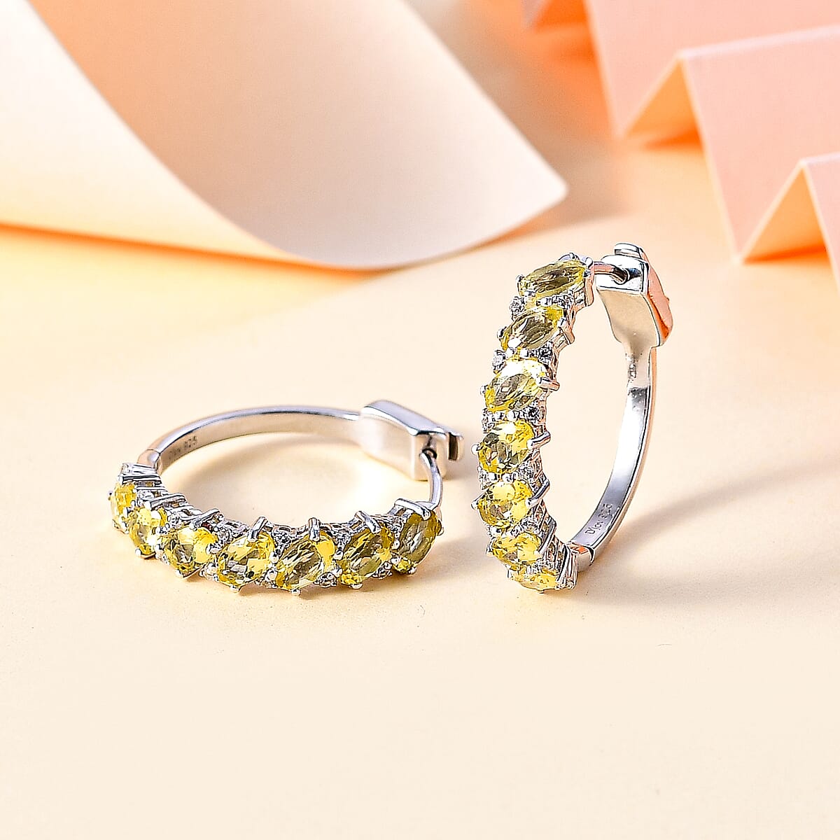 Madagascar Yellow Apatite and White Zircon Hoop Earrings in Platinum Over Sterling Silver 3.75 ctw image number 1