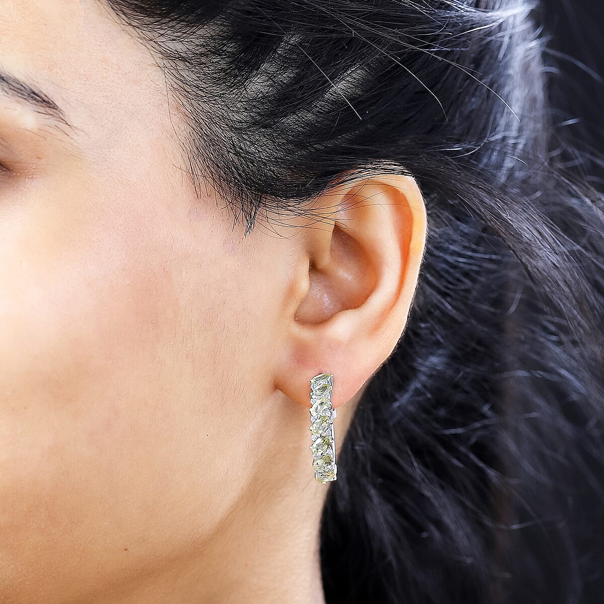 Madagascar Yellow Apatite and White Zircon Hoop Earrings in Platinum Over Sterling Silver 3.75 ctw image number 2